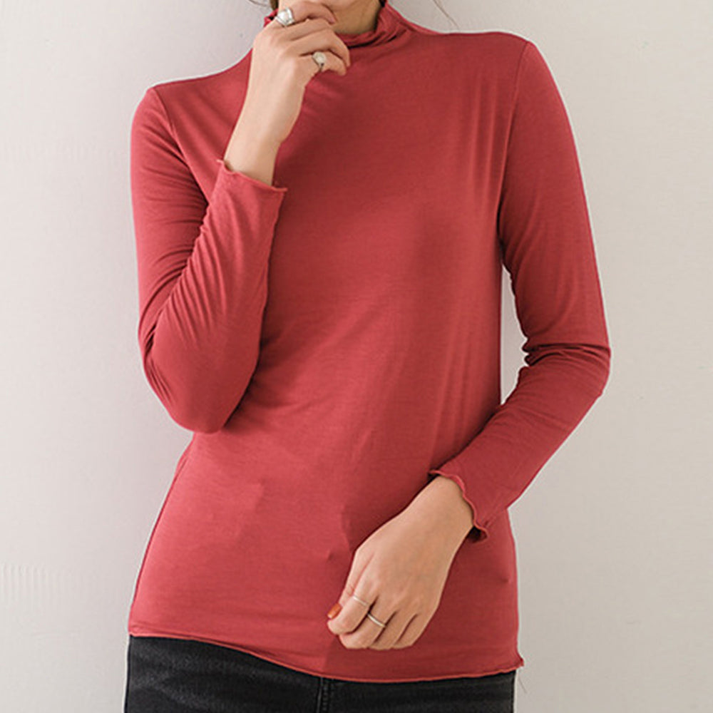 アミュレット Amulet ハイネックカットソー レディース 長袖 無地 薄手 シンプル 柔らか 着回し