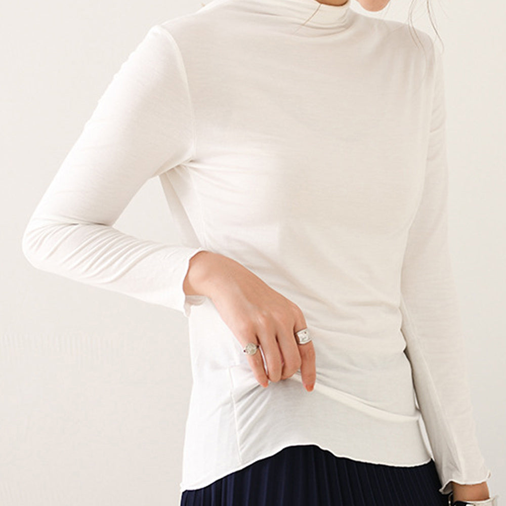 アミュレット Amulet ハイネックカットソー レディース 長袖 無地 薄手 シンプル 柔らか 着回し