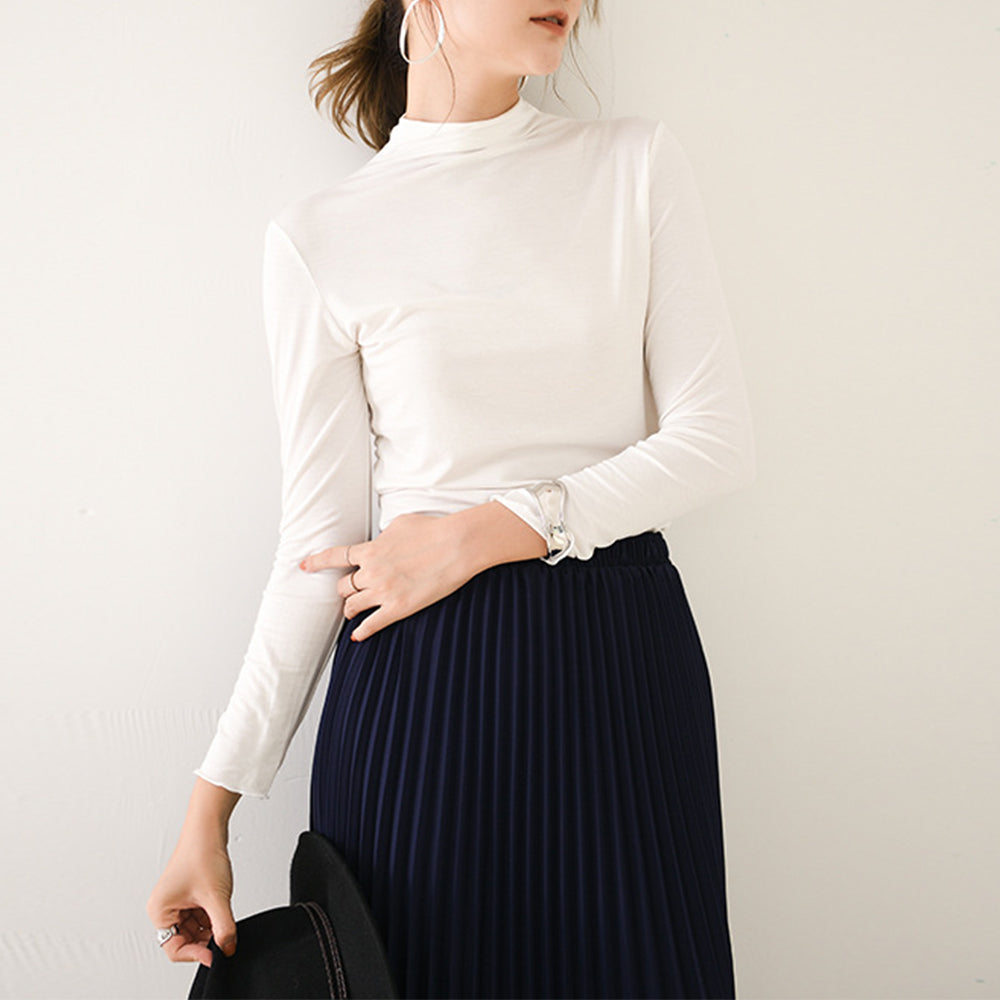 アミュレット Amulet ハイネックカットソー レディース 長袖 無地 薄手 シンプル 柔らか 着回し