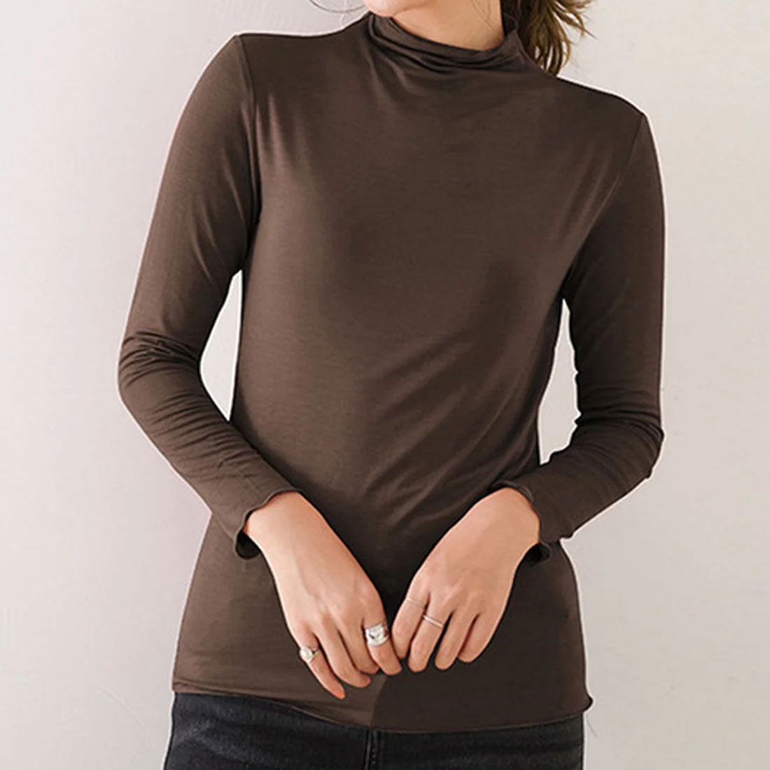 アミュレット Amulet ハイネックカットソー レディース 長袖 無地 薄手 シンプル 柔らか 着回し