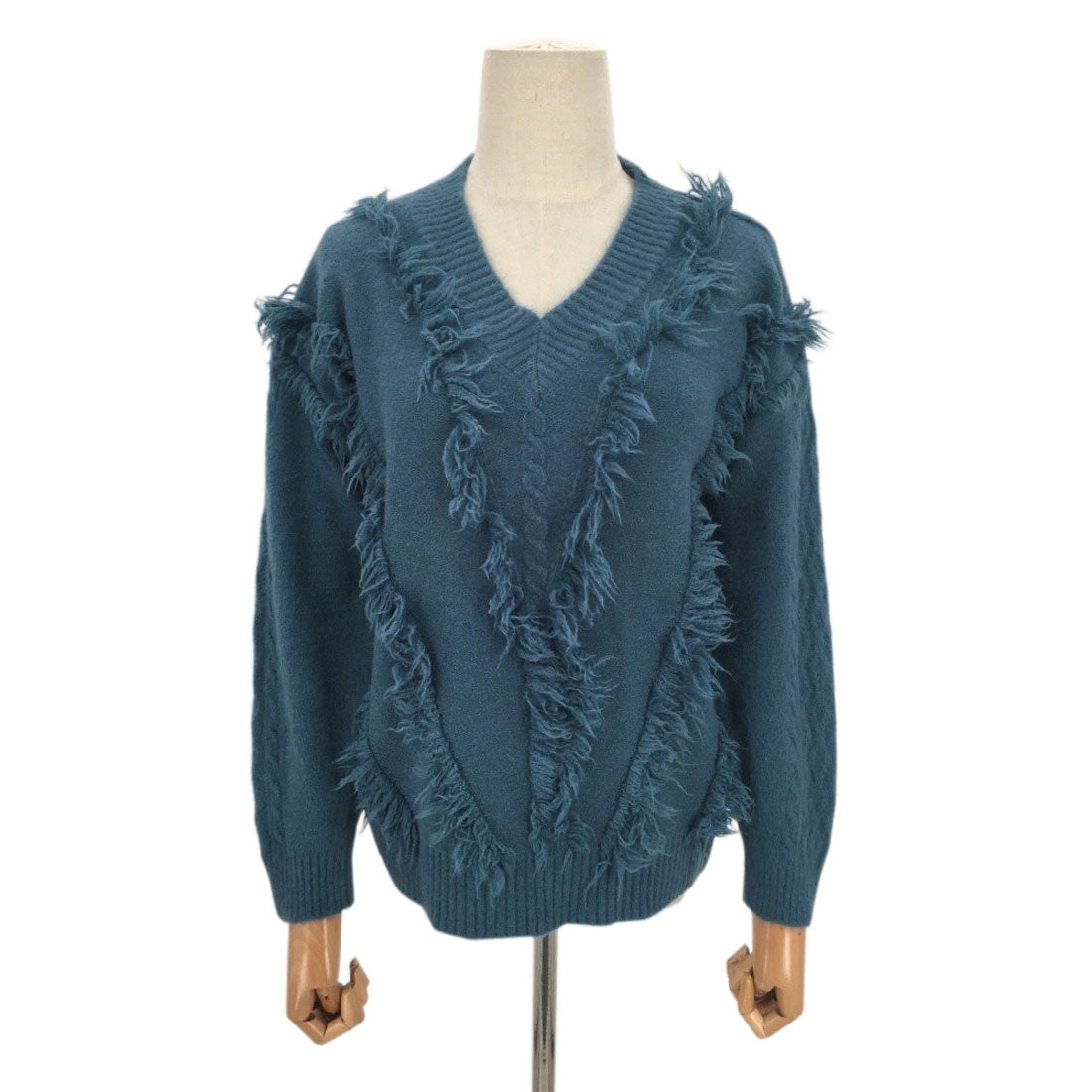 アミュレット Amulet フリンジVネックニット レディース セーター Vネック 無地 カジュアル ボリューム 着痩せ