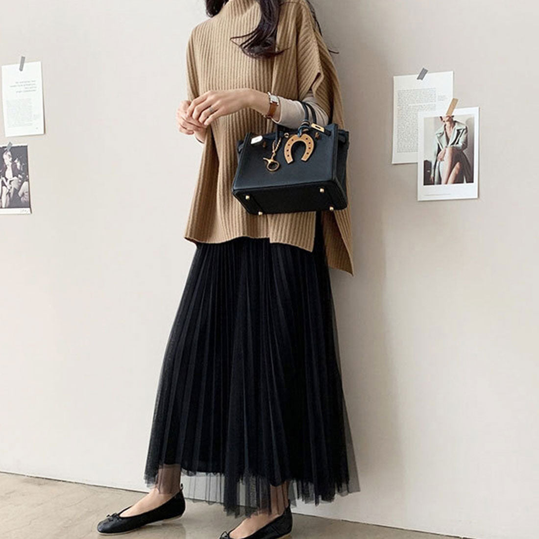 アミュレット Amulet レイヤード風ニットベスト レディース トップス 袖あり 無地 スリット ゆったり シンプル