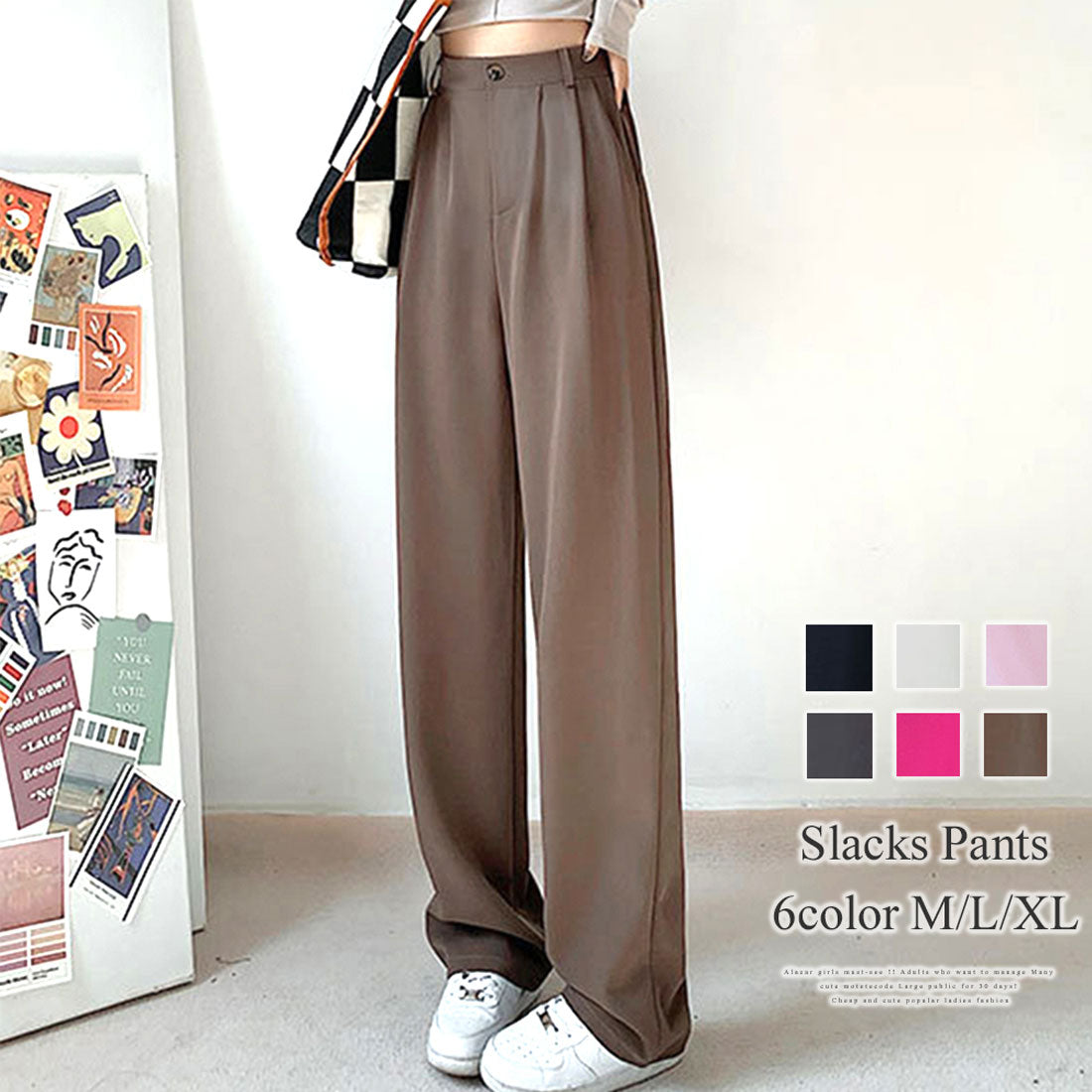 Amulet Slacks Pants for Women, Autumn Clothing, Plain, Full Length, for Teens, 20s, 30s, Korean Fashion, Korea, Large Sizes, Tucked, Straight