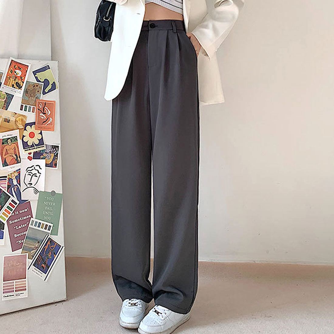 Amulet Slacks Pants for Women, Autumn Clothing, Plain, Full Length, for Teens, 20s, 30s, Korean Fashion, Korea, Large Sizes, Tucked, Straight
