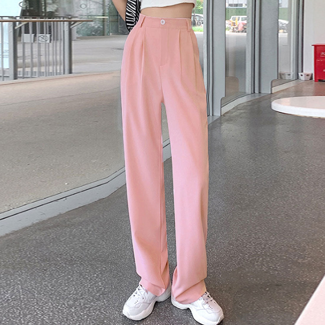 Amulet Slacks Pants for Women, Autumn Clothing, Plain, Full Length, for Teens, 20s, 30s, Korean Fashion, Korea, Large Sizes, Tucked, Straight