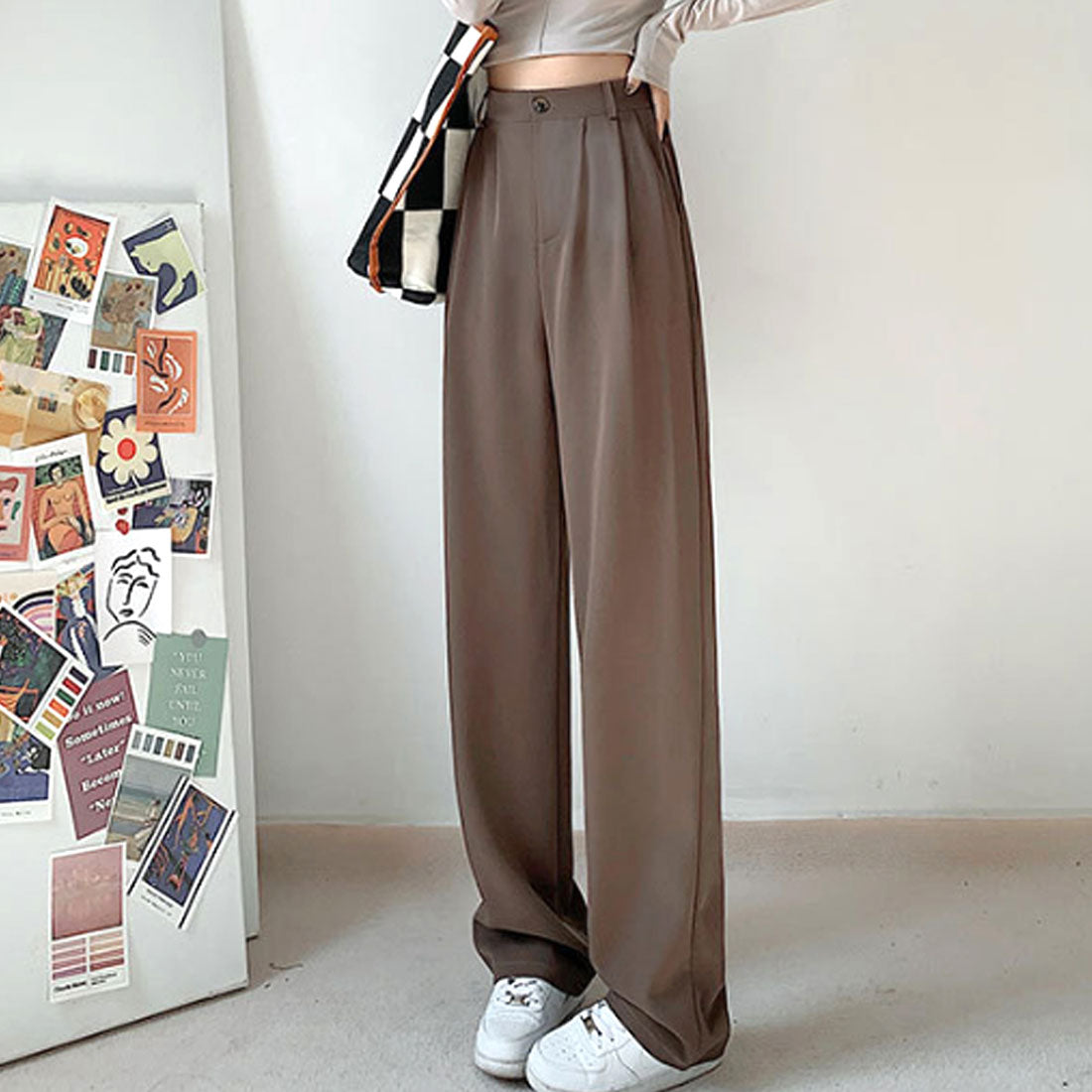 Amulet Slacks Pants for Women, Autumn Clothing, Plain, Full Length, for Teens, 20s, 30s, Korean Fashion, Korea, Large Sizes, Tucked, Straight