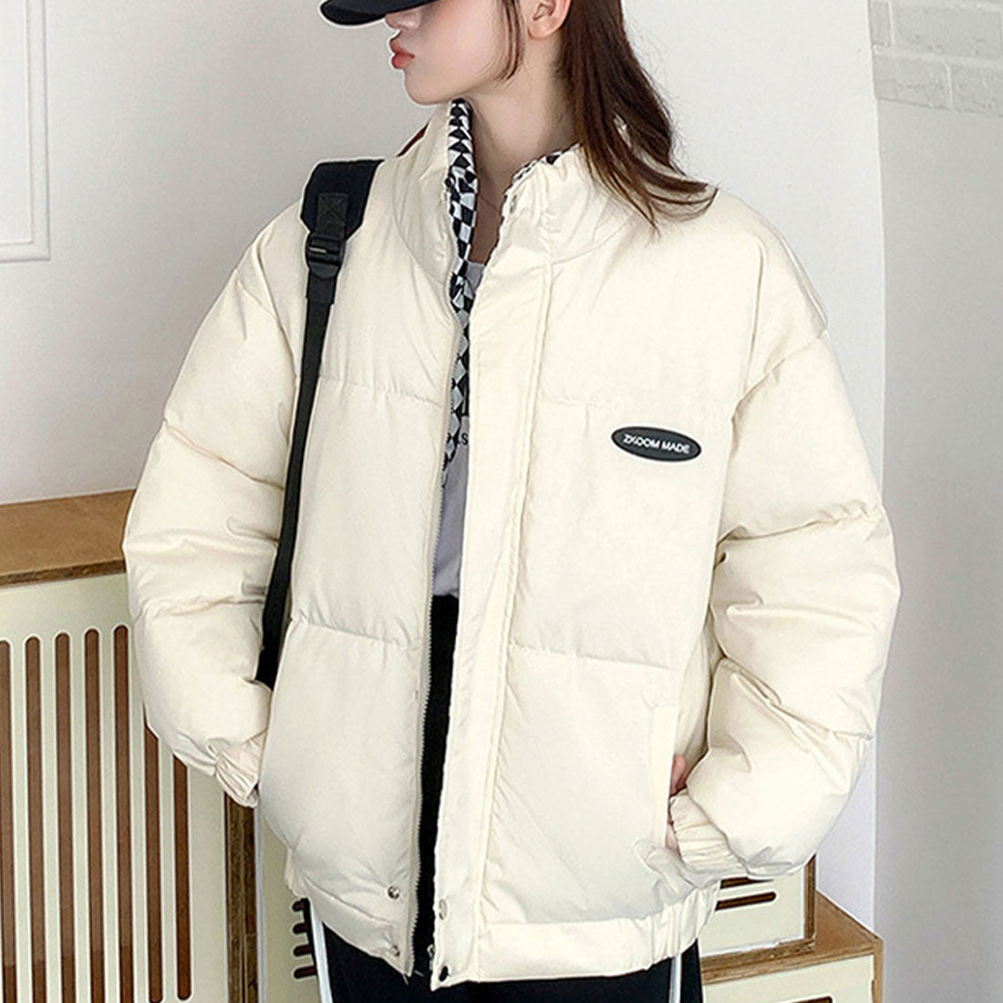 Amulet Volume Outerwear for Women, Outerwear, Long Sleeves, Autumn Clothes, Winter Clothes, Teens, 20s, 30s, Korean Fashion, Korea, Large Sizes, Streetwear, Outdoor, High Neck