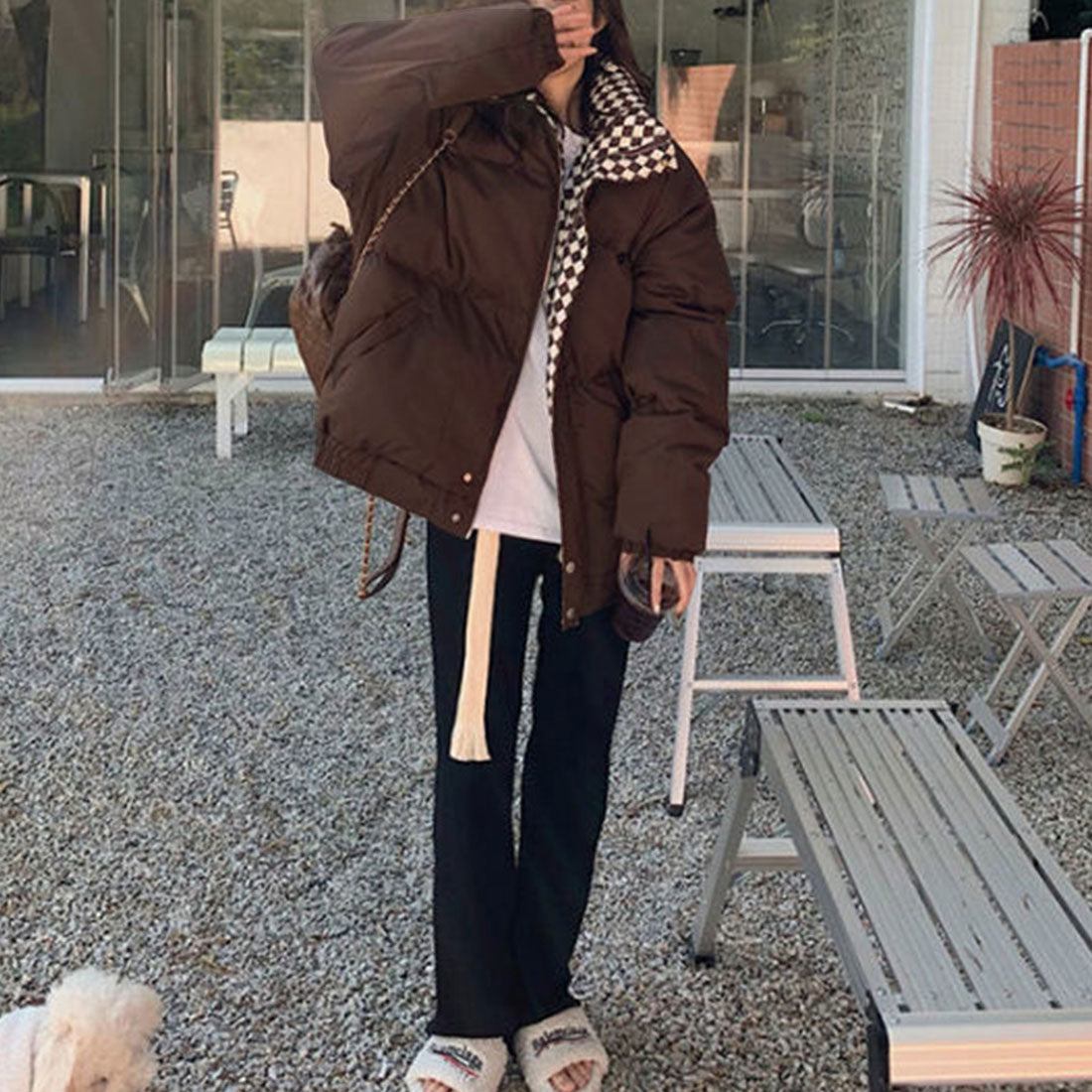 Amulet Volume Outerwear for Women, Outerwear, Long Sleeves, Autumn Clothes, Winter Clothes, Teens, 20s, 30s, Korean Fashion, Korea, Large Sizes, Streetwear, Outdoor, High Neck