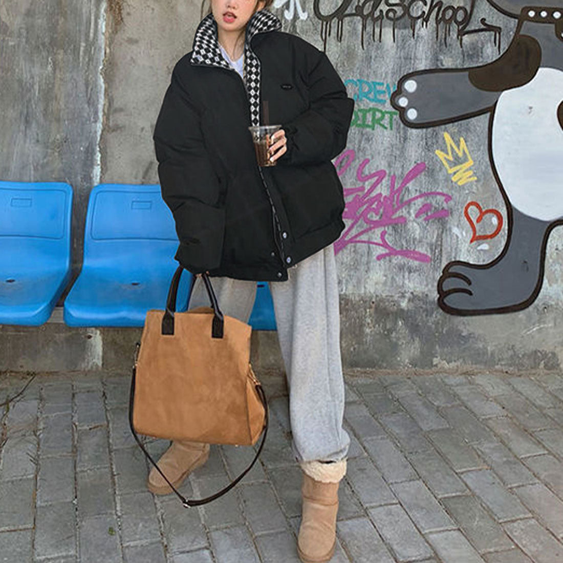 Amulet Volume Outerwear for Women, Outerwear, Long Sleeves, Autumn Clothes, Winter Clothes, Teens, 20s, 30s, Korean Fashion, Korea, Large Sizes, Streetwear, Outdoor, High Neck