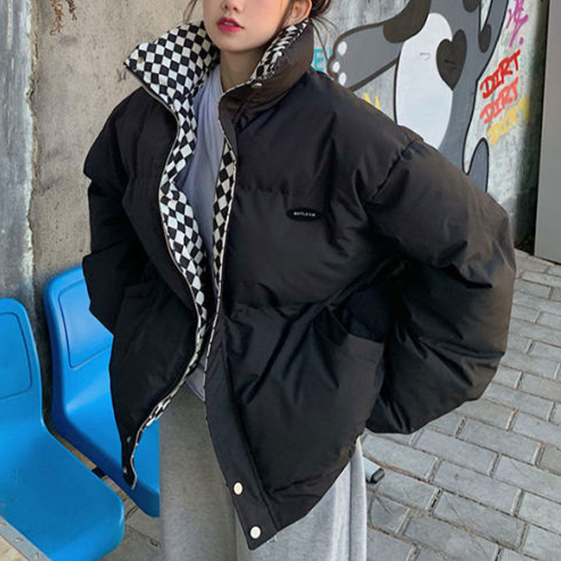 Amulet Volume Outerwear for Women, Outerwear, Long Sleeves, Autumn Clothes, Winter Clothes, Teens, 20s, 30s, Korean Fashion, Korea, Large Sizes, Streetwear, Outdoor, High Neck