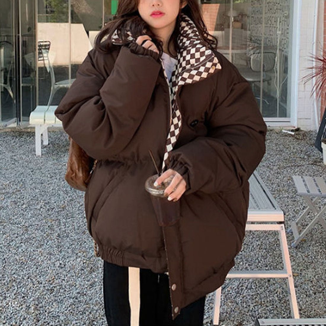 Amulet Volume Outerwear for Women, Outerwear, Long Sleeves, Autumn Clothes, Winter Clothes, Teens, 20s, 30s, Korean Fashion, Korea, Large Sizes, Streetwear, Outdoor, High Neck