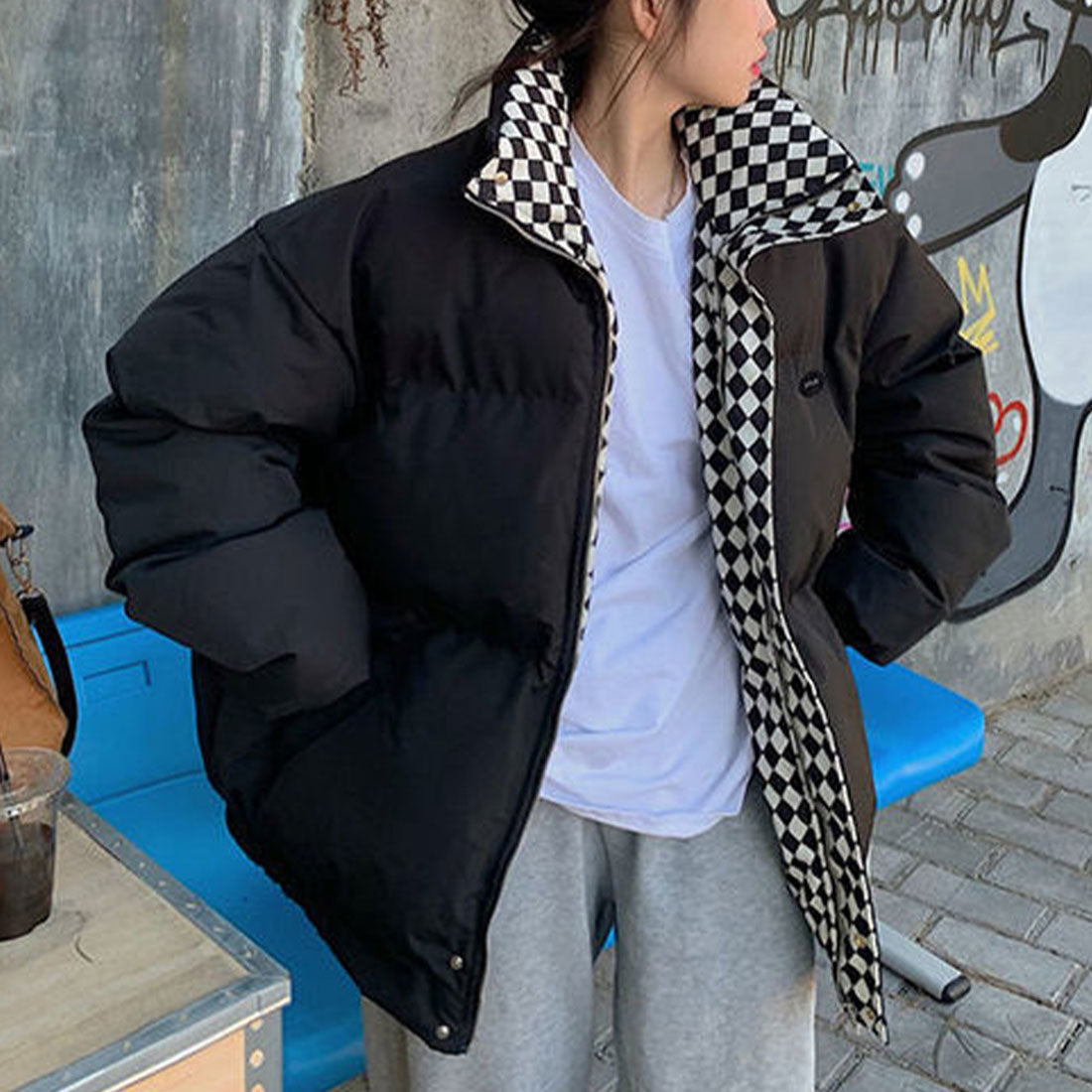 Amulet Volume Outerwear for Women, Outerwear, Long Sleeves, Autumn Clothes, Winter Clothes, Teens, 20s, 30s, Korean Fashion, Korea, Large Sizes, Streetwear, Outdoor, High Neck