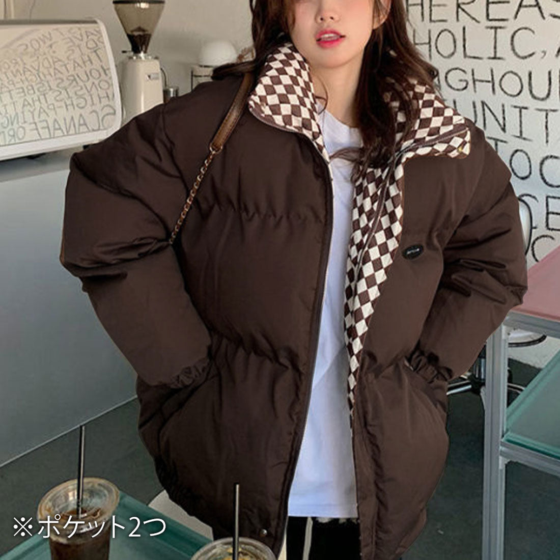 Amulet Volume Outerwear for Women, Outerwear, Long Sleeves, Autumn Clothes, Winter Clothes, Teens, 20s, 30s, Korean Fashion, Korea, Large Sizes, Streetwear, Outdoor, High Neck