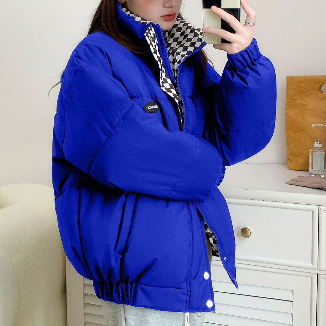 Amulet Volume Outerwear for Women, Outerwear, Long Sleeves, Autumn Clothes, Winter Clothes, Teens, 20s, 30s, Korean Fashion, Korea, Large Sizes, Streetwear, Outdoor, High Neck