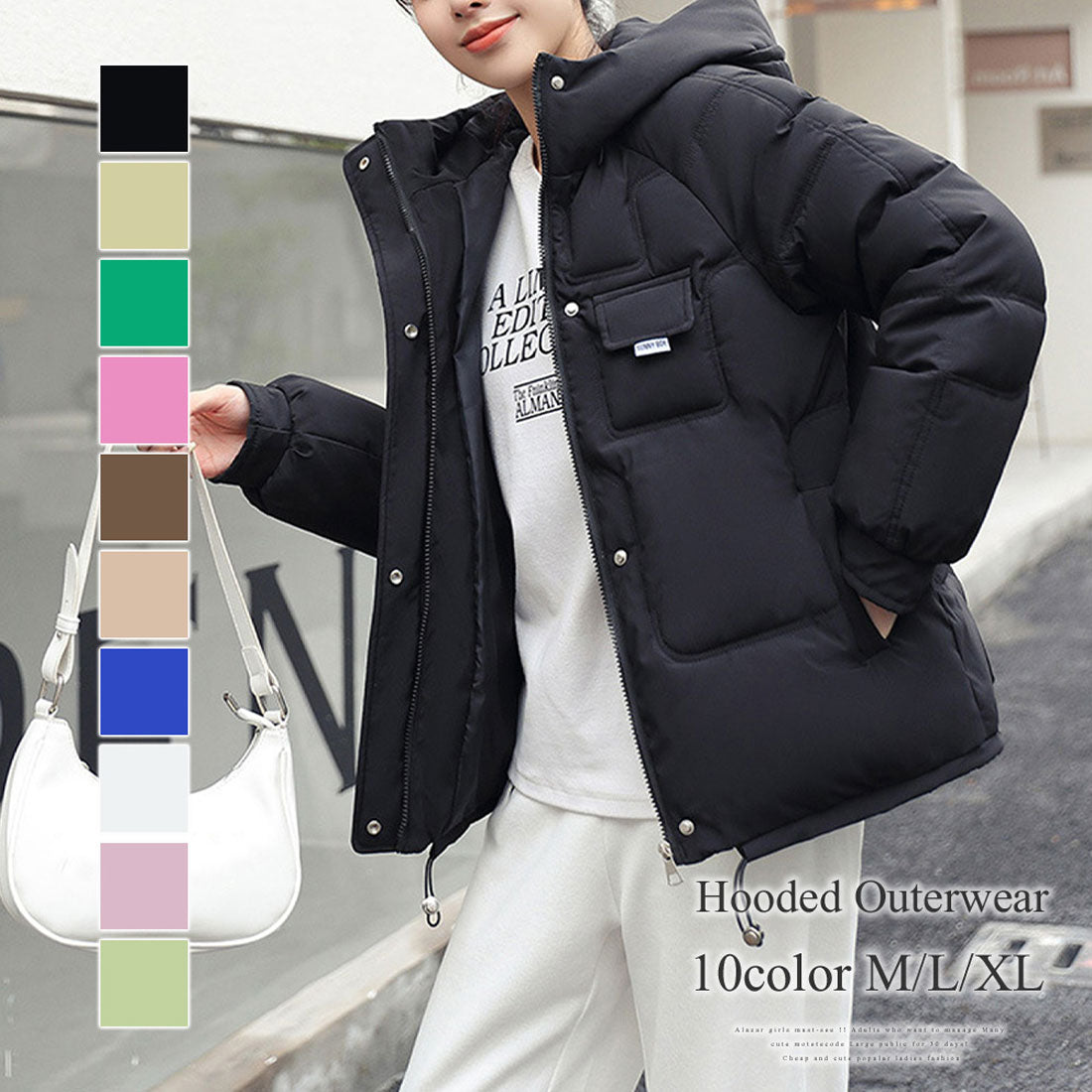 アミュレット Amulet フード付きアウター レディース アウター 長袖 無地 秋服 冬服 10代 20代 30代 韓国ファッション 韓国 大きいサイズ ストリート アウトドア ポケット