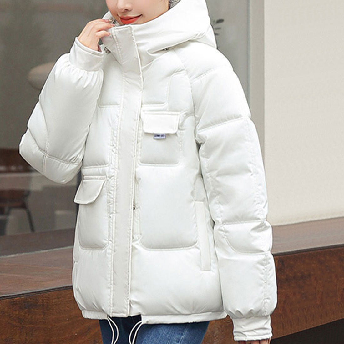 アミュレット Amulet フード付きアウター レディース アウター 長袖 無地 秋服 冬服 10代 20代 30代 韓国ファッション 韓国 大きいサイズ ストリート アウトドア ポケット