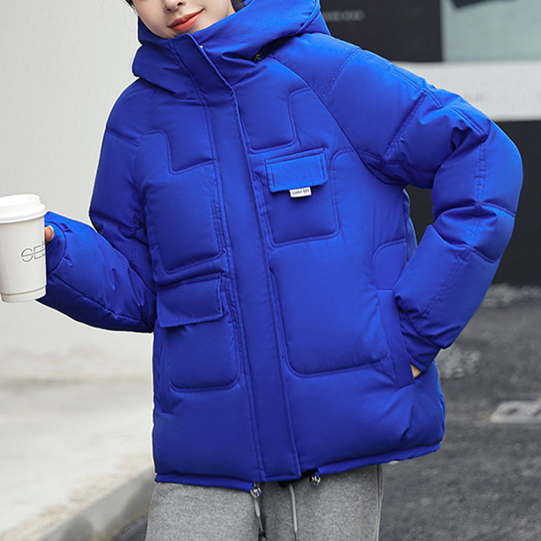 アミュレット Amulet フード付きアウター レディース アウター 長袖 無地 秋服 冬服 10代 20代 30代 韓国ファッション 韓国 大きいサイズ ストリート アウトドア ポケット