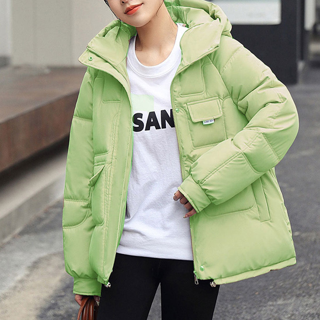 アミュレット Amulet フード付きアウター レディース アウター 長袖 無地 秋服 冬服 10代 20代 30代 韓国ファッション 韓国 大きいサイズ ストリート アウトドア ポケット