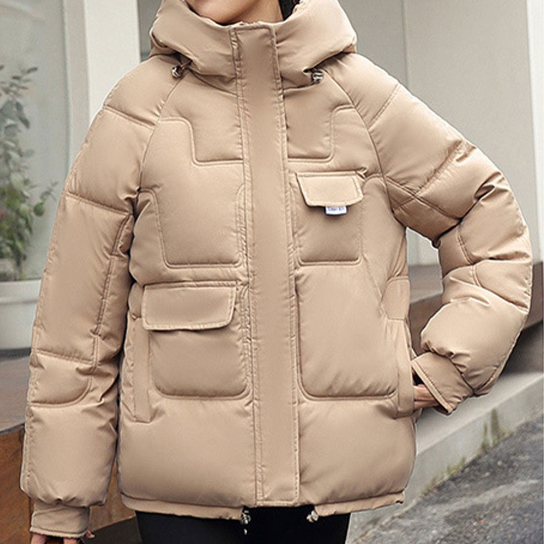 アミュレット Amulet フード付きアウター レディース アウター 長袖 無地 秋服 冬服 10代 20代 30代 韓国ファッション 韓国 大きいサイズ ストリート アウトドア ポケット