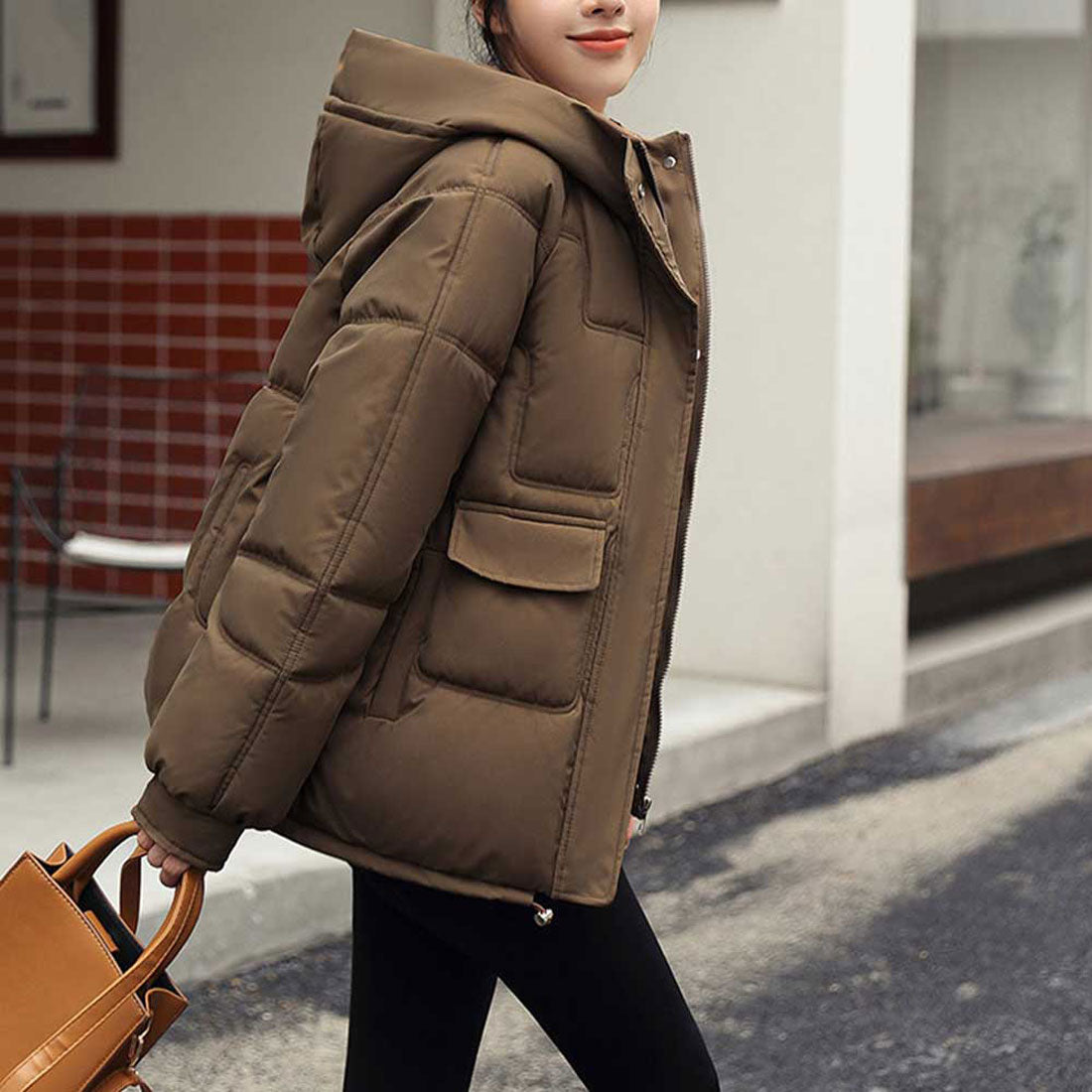 アミュレット Amulet フード付きアウター レディース アウター 長袖 無地 秋服 冬服 10代 20代 30代 韓国ファッション 韓国 大きいサイズ ストリート アウトドア ポケット