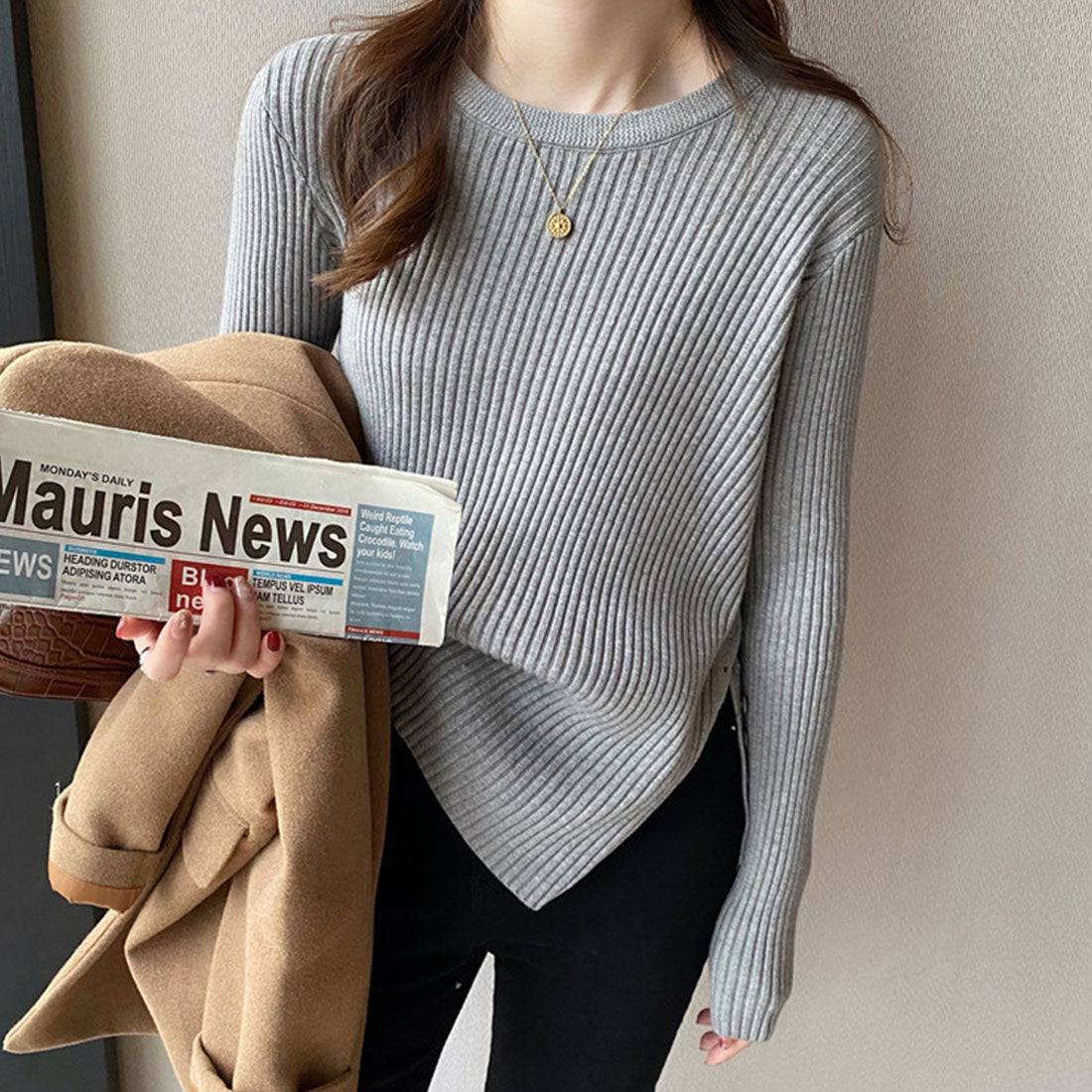 護身符護身符側鈕扣實驗室針織女士在20年代30年代30年代韓國時尚韓國辦公室休閒純淨的成年人