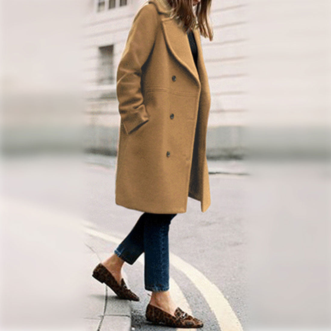 Amulet, collared chesterfield coat, women's outerwear, long sleeves, plain, autumn clothes, winter clothes, for teens, 20s, 30s, Korean fashion, Korean, office casual, simple