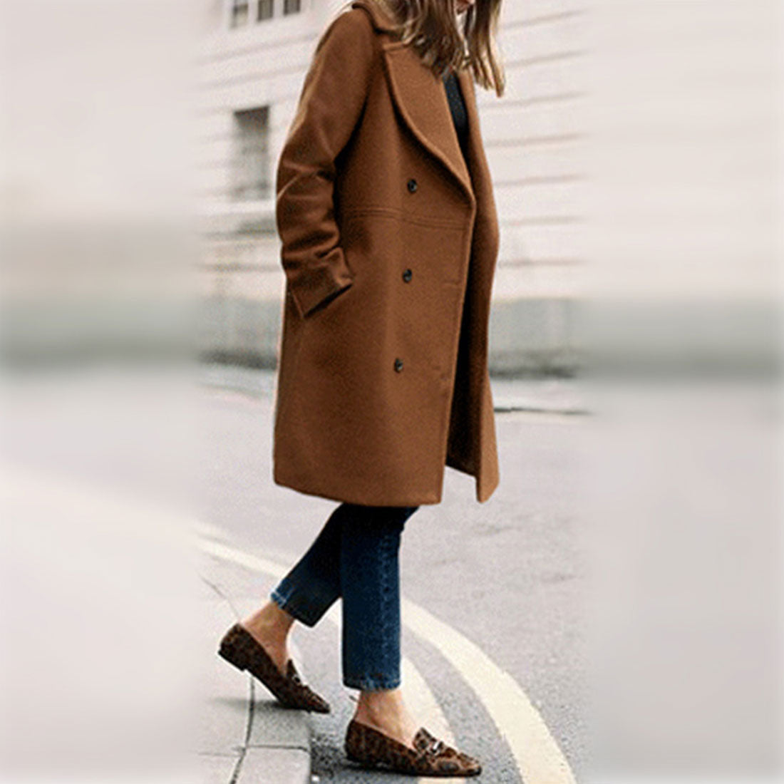 Amulet, collared chesterfield coat, women's outerwear, long sleeves, plain, autumn clothes, winter clothes, for teens, 20s, 30s, Korean fashion, Korean, office casual, simple