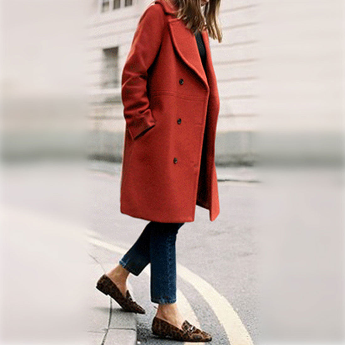 Amulet, collared chesterfield coat, women's outerwear, long sleeves, plain, autumn clothes, winter clothes, for teens, 20s, 30s, Korean fashion, Korean, office casual, simple