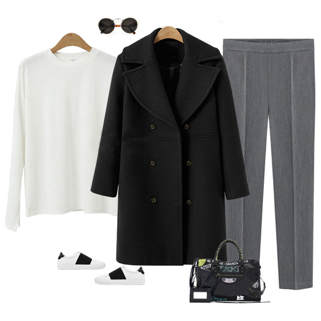 Amulet, collared chesterfield coat, women's outerwear, long sleeves, plain, autumn clothes, winter clothes, for teens, 20s, 30s, Korean fashion, Korean, office casual, simple