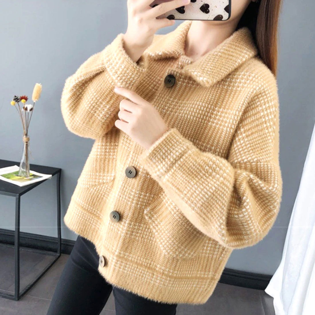 アミュレット Amulet チェック柄ジャケット レディース アウター 長袖 秋服 冬服 10代 20代 30代 韓国ファッション 韓国 ポケット 可愛い カジュアル