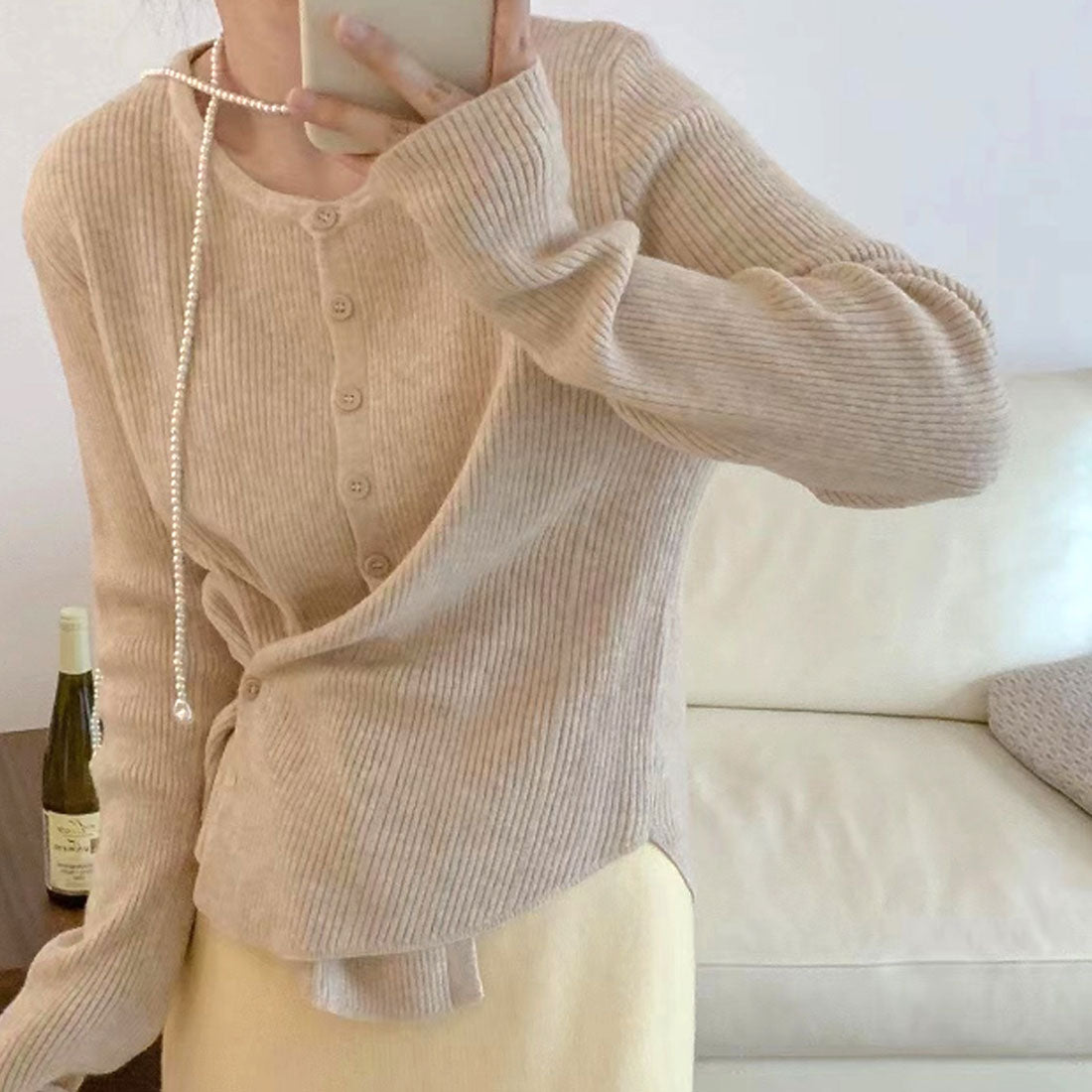 Amuret護身符肋骨編織卡女士女士頂部長袖秋季服裝10s 20s 20s 30s韓國時尚韓國辦公室正確清除圓形的圓頸