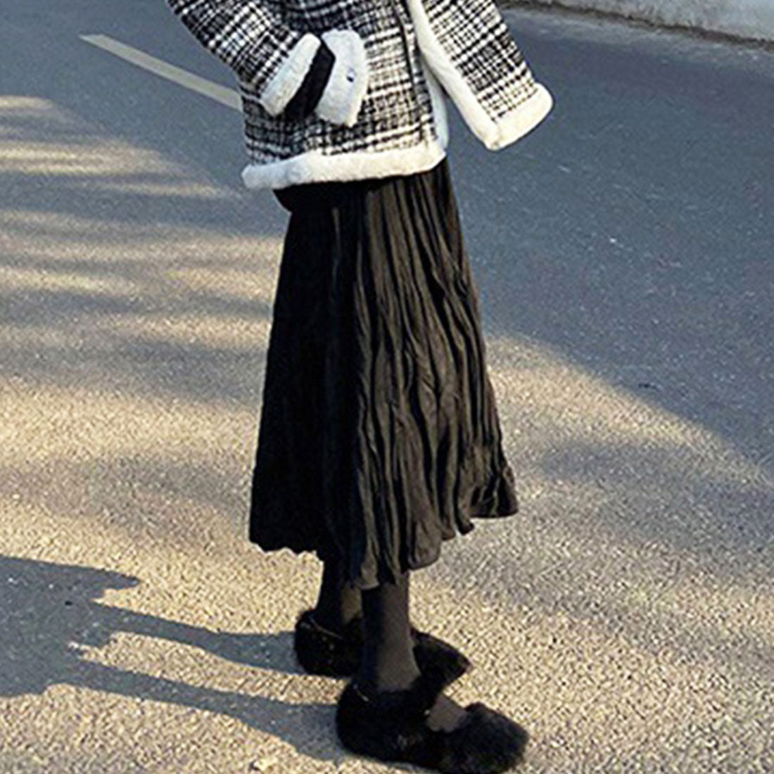 アミュレット Amulet ワッシャープリーツスカート レディース ボトムス 無地 ロング丈 秋服 冬服 10代 20代 30代 韓国ファッション 韓国 ウエストゴム 可愛い シンプル