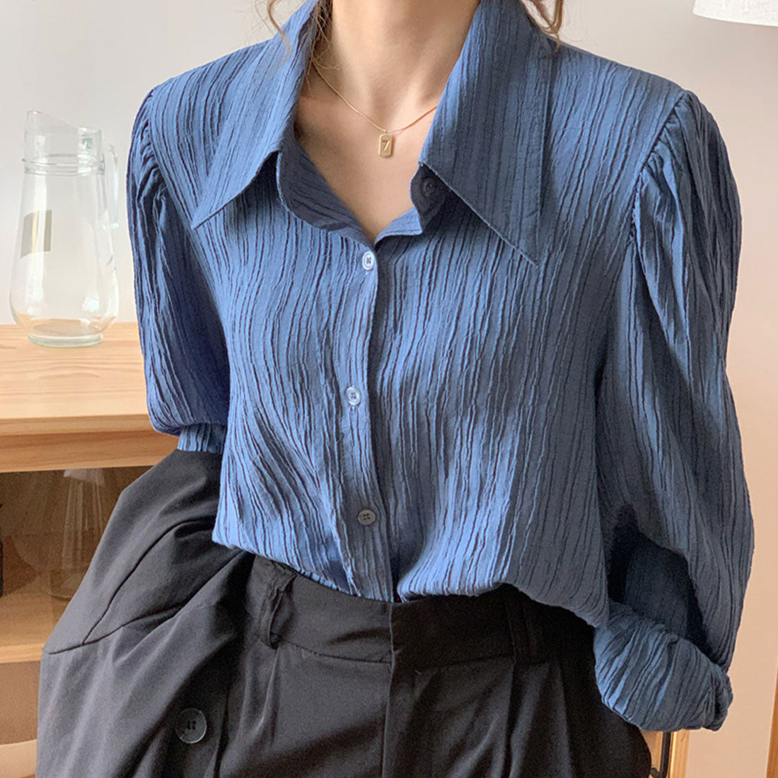 アミュレット Amulet ワッシャー加工シャツ レディース トップス 長袖 無地 10代 20代 30代 韓国ファッション 韓国 オフィスカジュアル シンプル 使い回し （ベージュ） ベージュ
