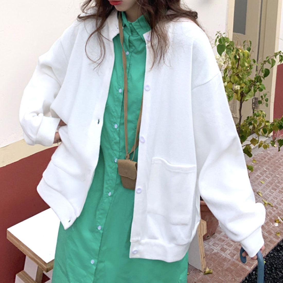 アミュレット Amulet オーバーサイズカーディガン レディース トップス 長袖 無地 秋服 冬服 10代 20代 30代 韓国ファッション ストリート シンプル ドロップショルダー （ホワイト） ホワイト