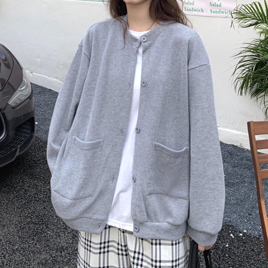 アミュレット Amulet オーバーサイズカーディガン レディース トップス 長袖 無地 秋服 冬服 10代 20代 30代 韓国ファッション ストリート シンプル ドロップショルダー （グレー） グレー