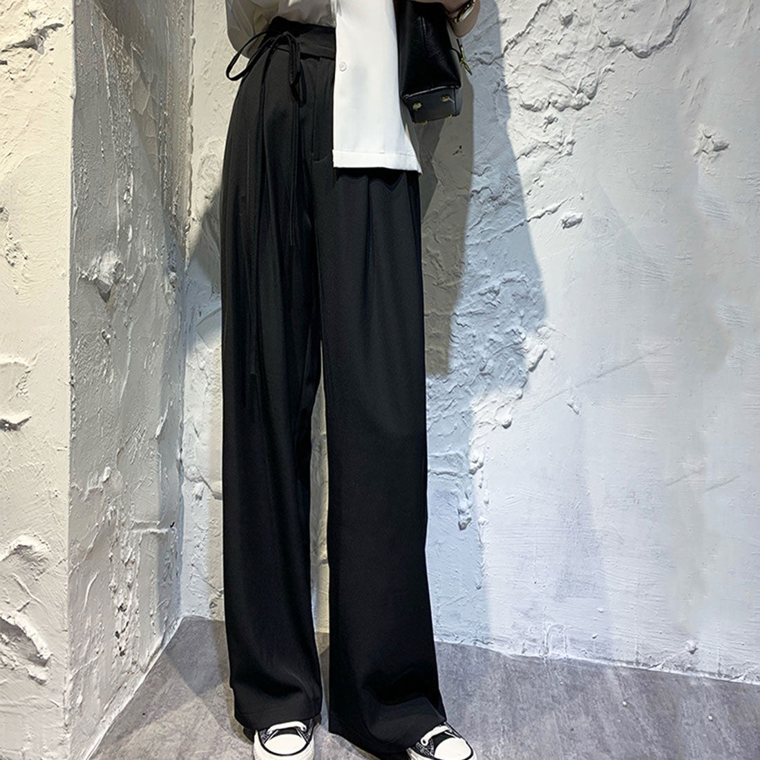 アミュレット Amulet サイドリボンワイドパンツ レディース ボトムス 秋服 春服 無地 フルレングス 10代 20代 30代 韓国ファッション 韓国 大きいサイズ ストリート