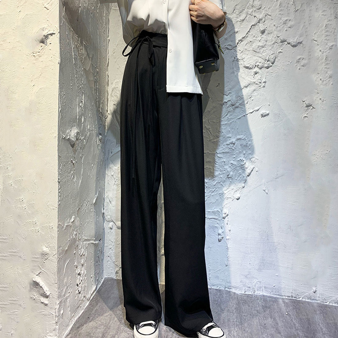 アミュレット Amulet サイドリボンワイドパンツ レディース ボトムス 秋服 春服 無地 フルレングス 10代 20代 30代 韓国ファッション 韓国 大きいサイズ ストリート