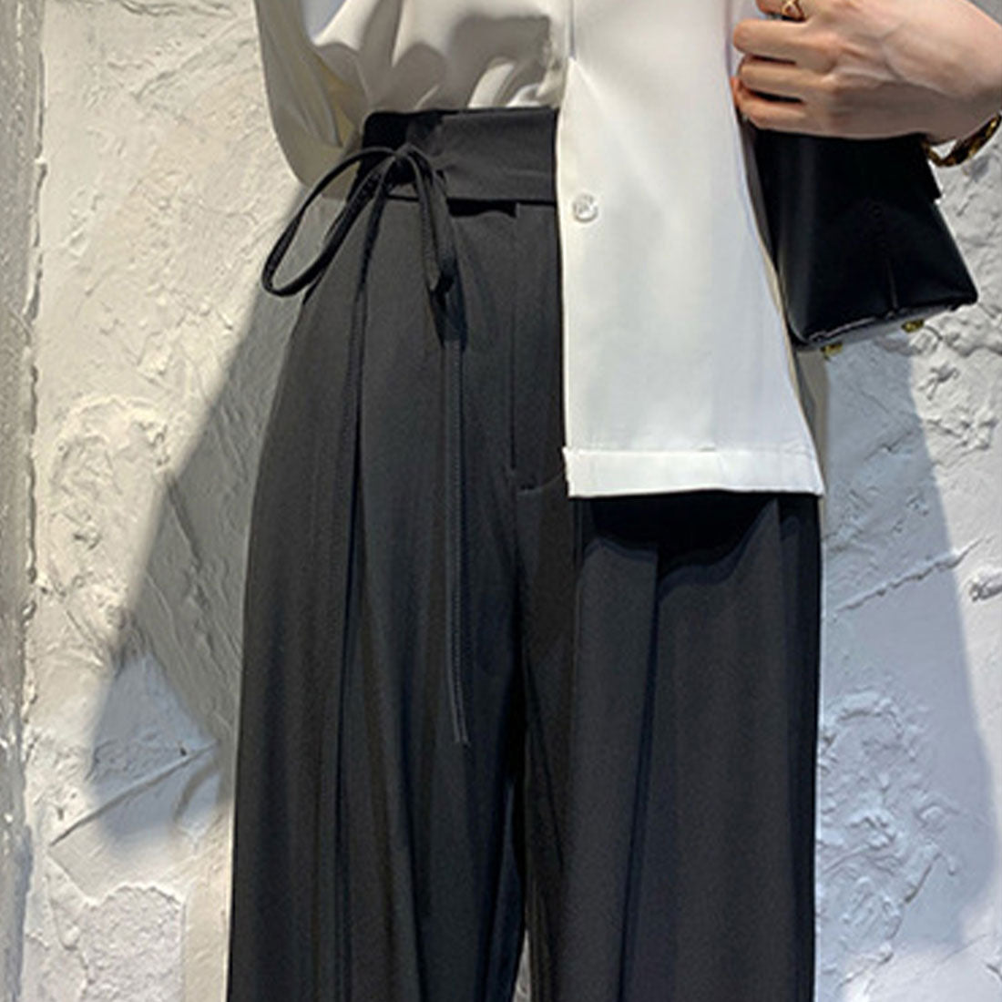 アミュレット Amulet サイドリボンワイドパンツ レディース ボトムス 秋服 春服 無地 フルレングス 10代 20代 30代 韓国ファッション 韓国 大きいサイズ ストリート