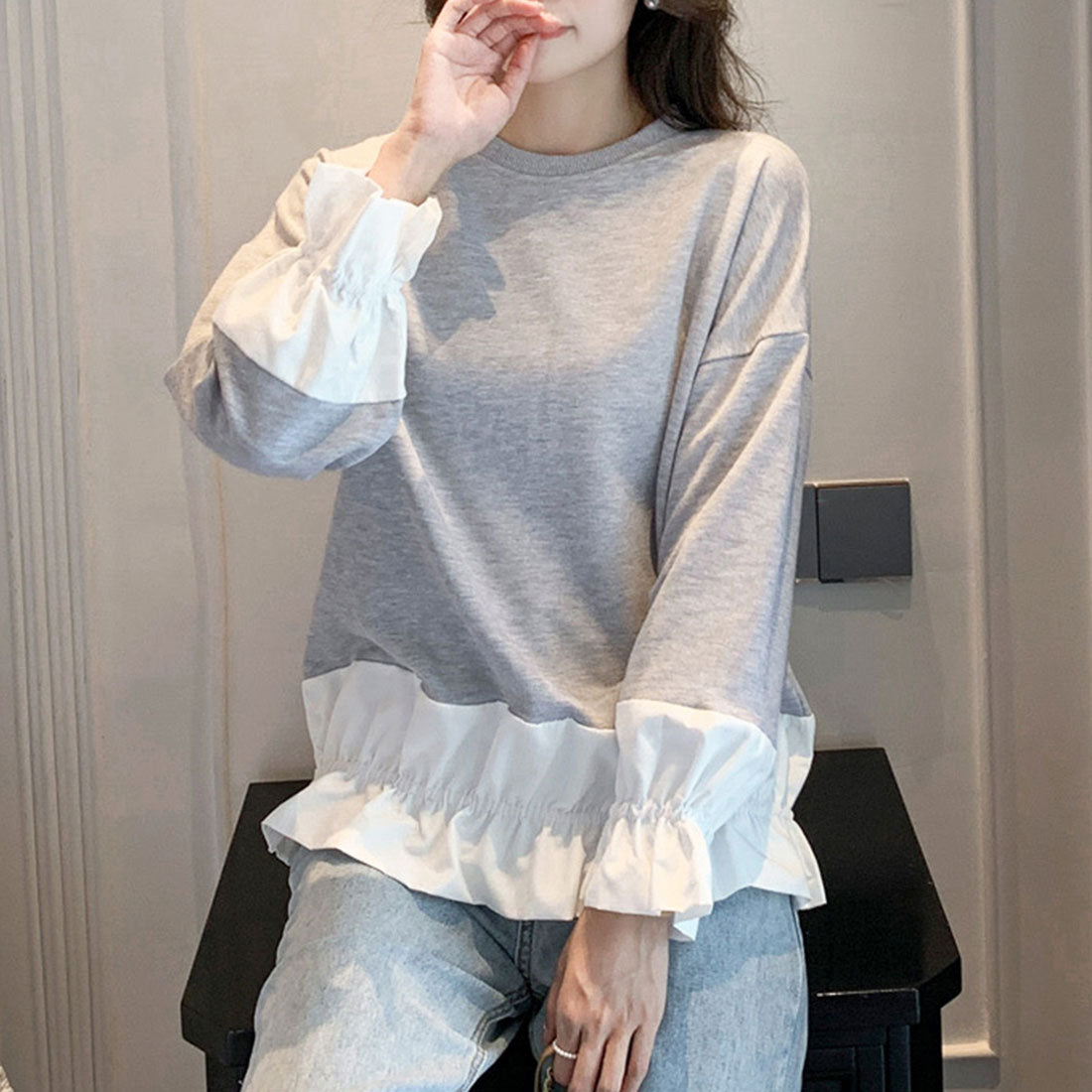 Amulet Docking Pullover Shirt Tops Women's Casual Teens 20s 30s Korean Fashion Korea Layered Spring Autumn Clothes Mix and Match