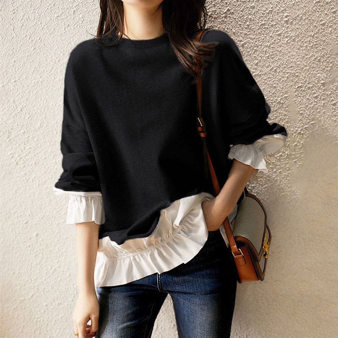 Amulet Docking Pullover Shirt Tops Women's Casual Teens 20s 30s Korean Fashion Korea Layered Spring Autumn Clothes Mix and Match