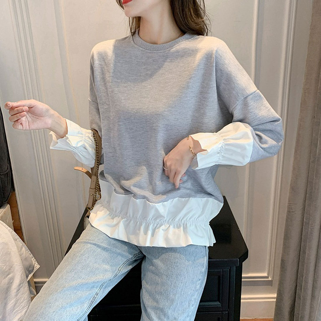 Amulet Docking Pullover Shirt Tops Women's Casual Teens 20s 30s Korean Fashion Korea Layered Spring Autumn Clothes Mix and Match