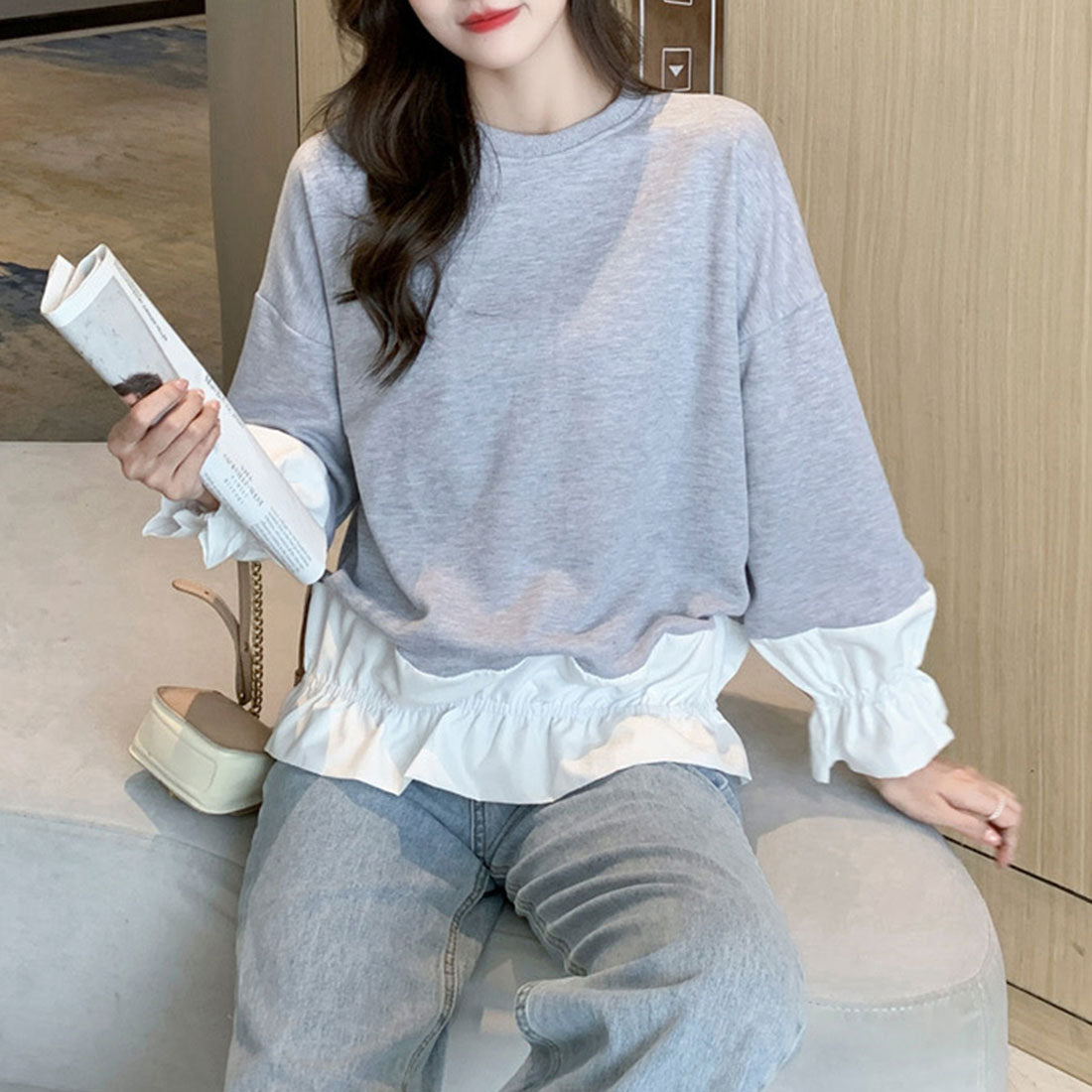Amulet Docking Pullover Shirt Tops Women's Casual Teens 20s 30s Korean Fashion Korea Layered Spring Autumn Clothes Mix and Match