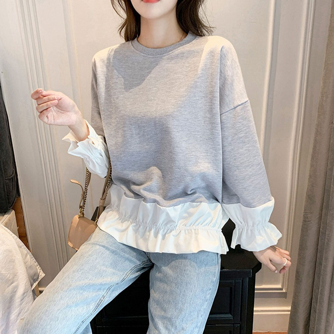 Amulet Docking Pullover Shirt Tops Women's Casual Teens 20s 30s Korean Fashion Korea Layered Spring Autumn Clothes Mix and Match