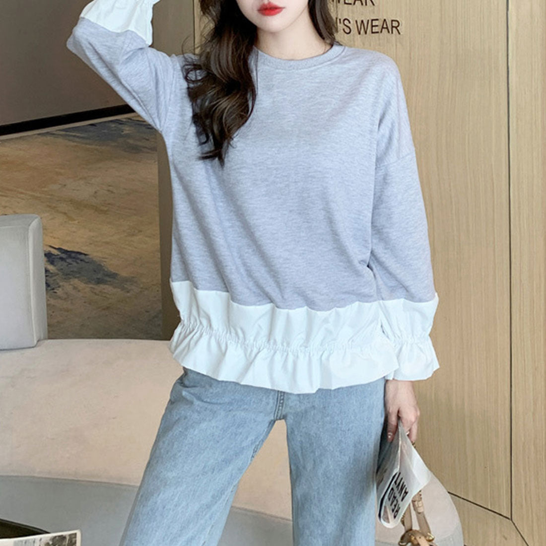 Amulet Docking Pullover Shirt Tops Women's Casual Teens 20s 30s Korean Fashion Korea Layered Spring Autumn Clothes Mix and Match