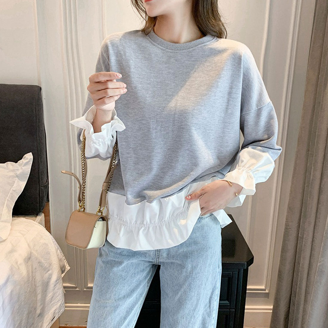Amulet Docking Pullover Shirt Tops Women's Casual Teens 20s 30s Korean Fashion Korea Layered Spring Autumn Clothes Mix and Match