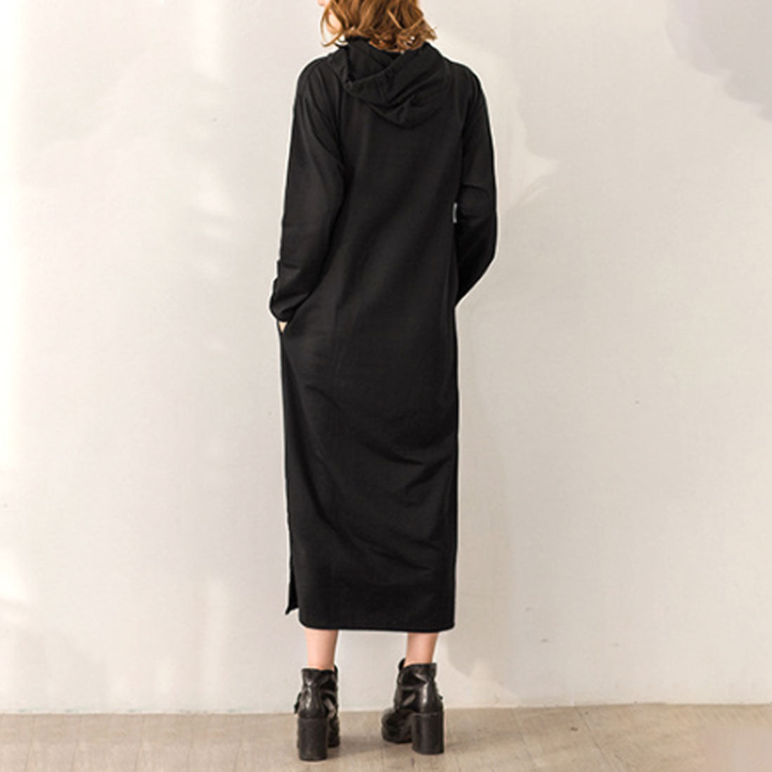 Amulet Women's Hoodie Dress, Long, for Teens, 20s, 30s, Korean Fashion, Korean, Casual, Spring, Autumn, Plain, Long Sleeves, Large Size, Simple