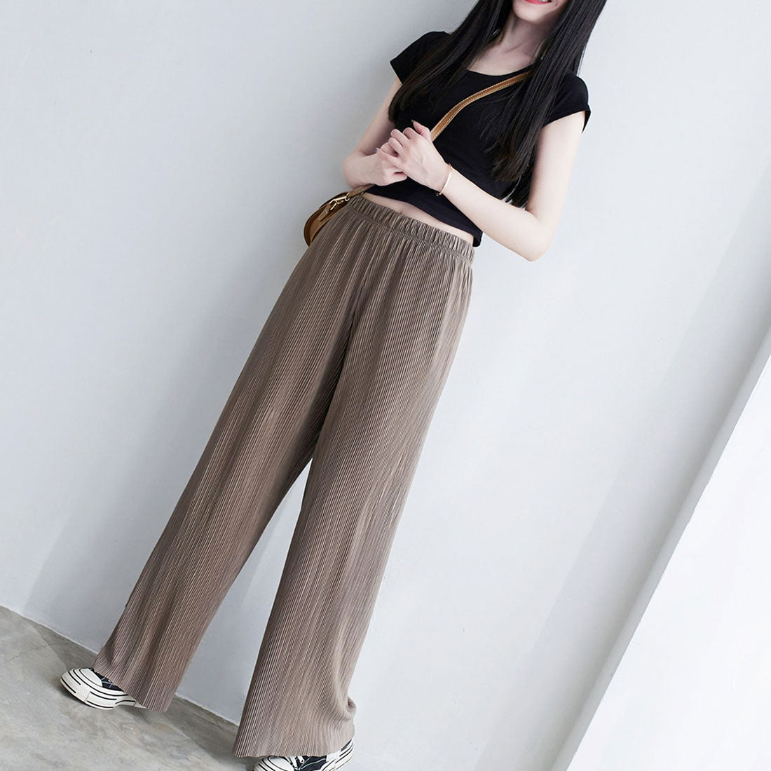 アミュレット Amulet プリーツワイドロングパンツ レディース ボトムス 春服 夏 10代 20代 30代 韓国ファッション フレアパンツ 大きいサイズ ストリート