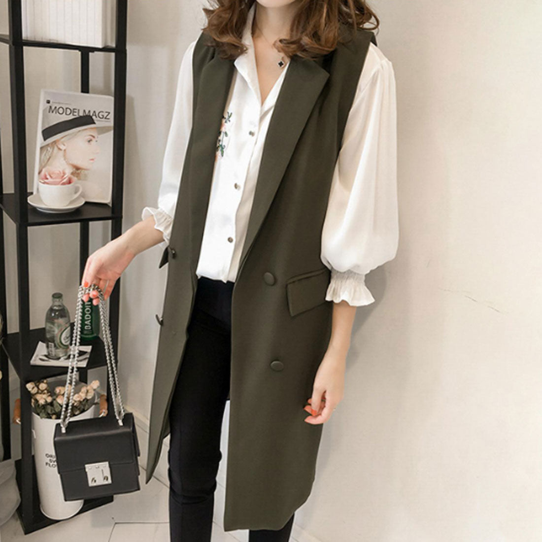 アミュレット Amulet ノースリーブジャケット レディース アウター ジレ ベスト トップス 長袖 春 夏服 秋 韓国ファッション 10代 20代 30代 オフィスカジュアル 無地