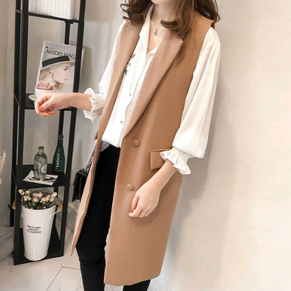 アミュレット Amulet ノースリーブジャケット レディース アウター ジレ ベスト トップス 長袖 春 夏服 秋 韓国ファッション 10代 20代 30代 オフィスカジュアル 無地