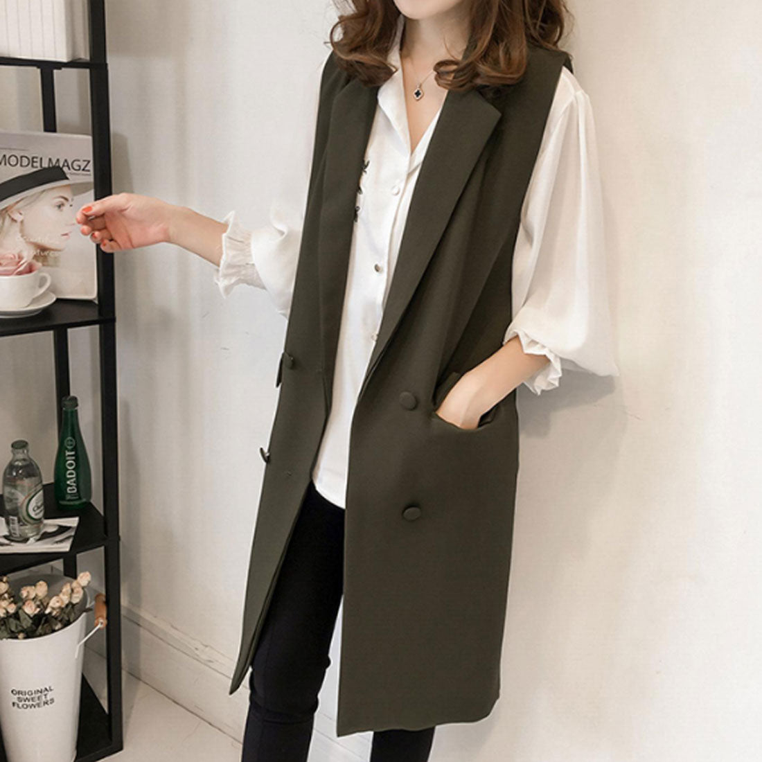 アミュレット Amulet ノースリーブジャケット レディース アウター ジレ ベスト トップス 長袖 春 夏服 秋 韓国ファッション 10代 20代 30代 オフィスカジュアル 無地